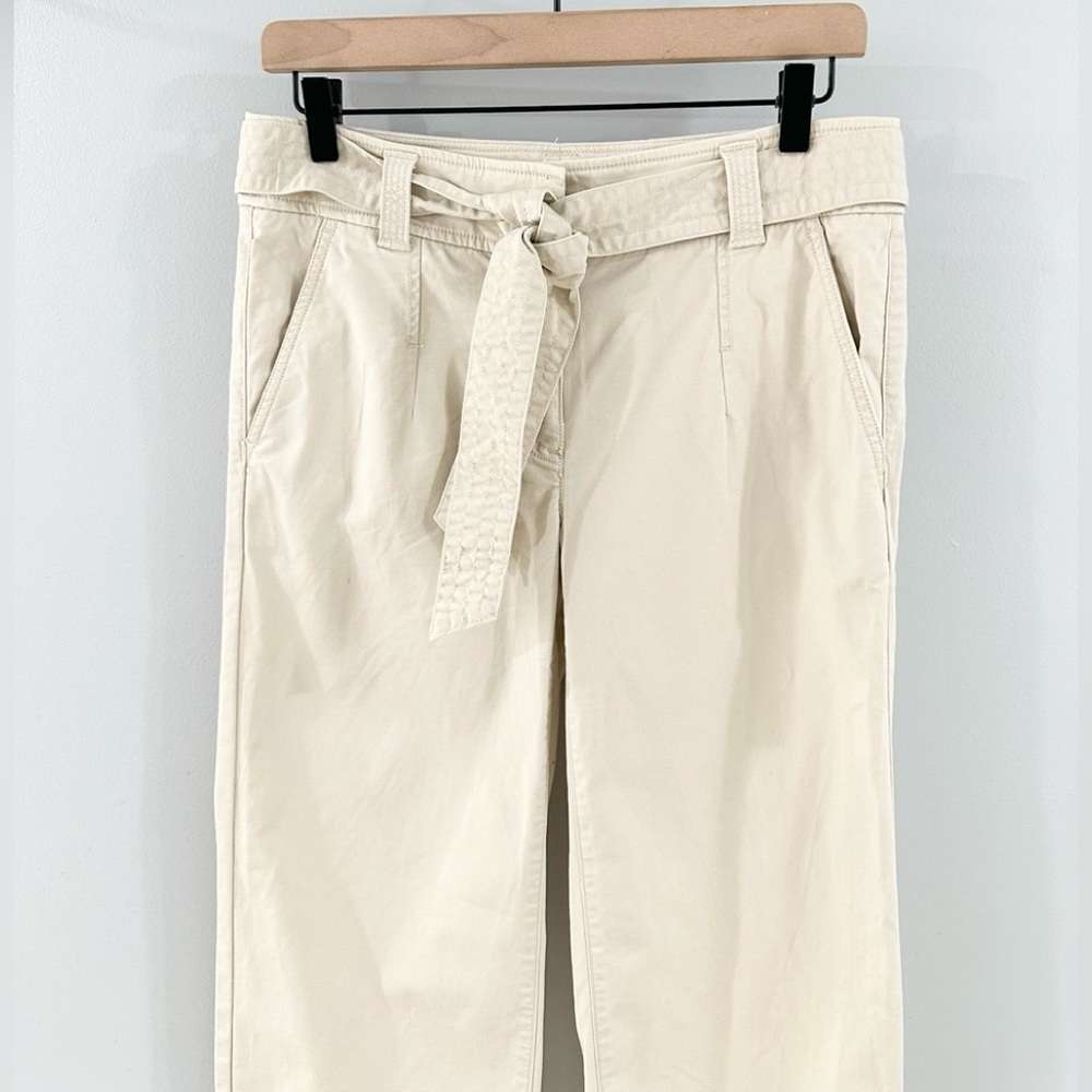 Loft Belted Wide Leg Cropped Pants Beige Size 2 - Picture 3 of 6